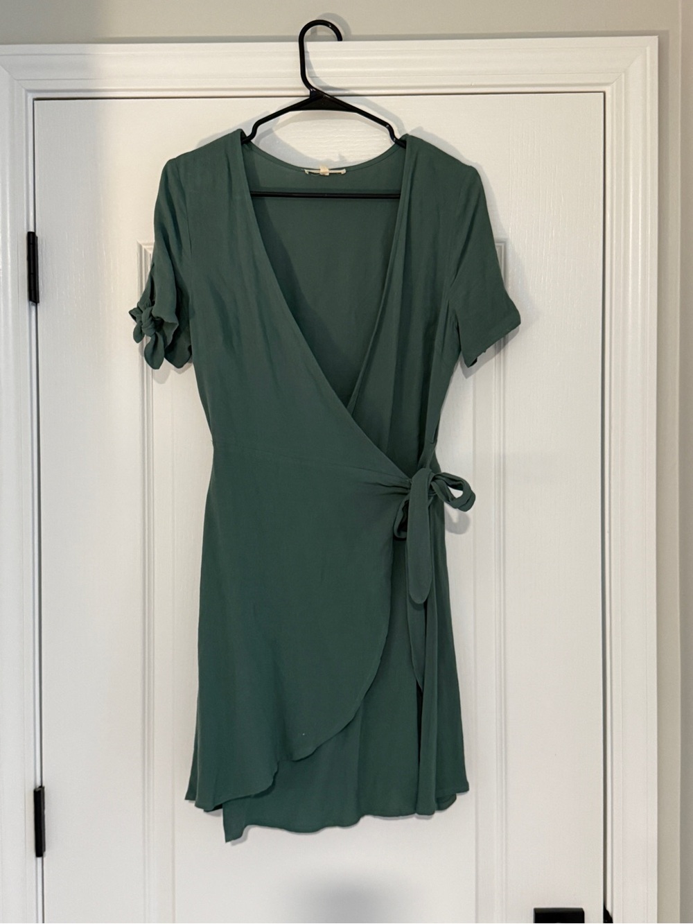 Asymmetrical Forest Green Wrap Dress with Tie Waist